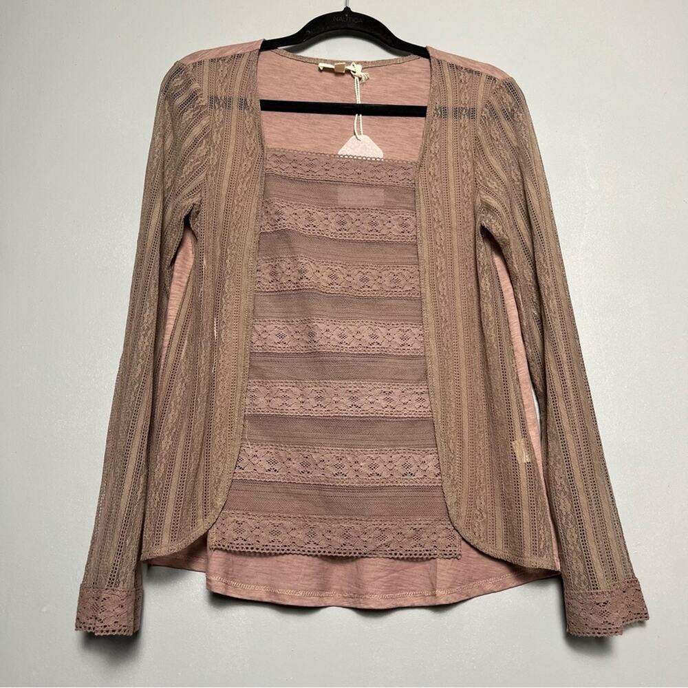 NWT Hem & Thread Sheer Lace Front Long Sleeve Top Boho Fairycore Women’s Size S